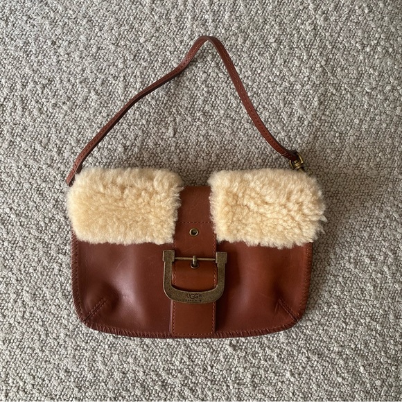 Brown Leather and Cream Shearling Women's Bag - Picture 1 of 6